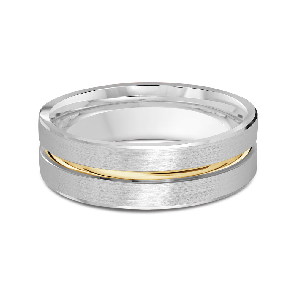 Two Tone Grooved Horizon Men's Band with 18KT White & Yellow Gold / 7 Cut Diamond in 14KT White & Yellow Gold / 7 view 1
