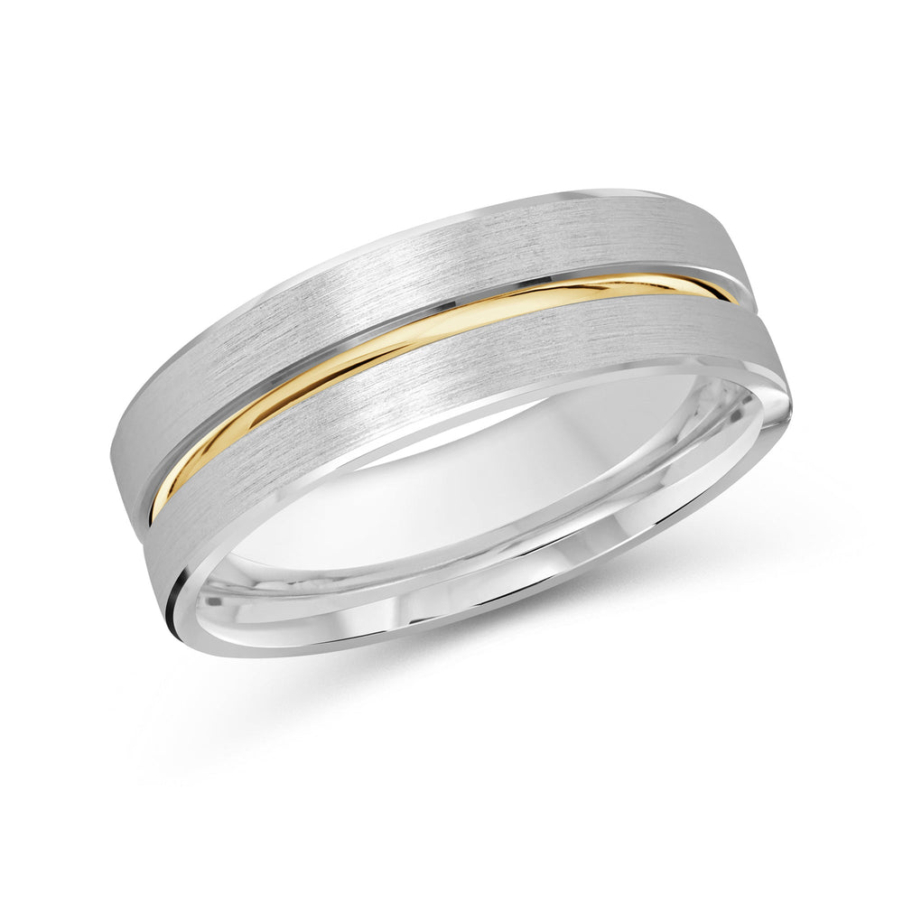 Two Tone Grooved Horizon Men's Band with 18KT White & Yellow Gold / 7 Cut Diamond in 14KT White & Yellow Gold / 7 view 2

