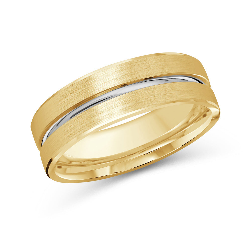 Two Tone Grooved Horizon Men's Band with 18KT Yellow & White Gold / 7 Cut Diamond in 14KT Yellow & White Gold / 7 view 2
