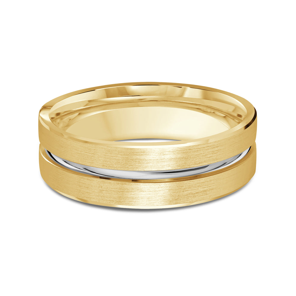 Two Tone Grooved Horizon Men's Band with 18KT Yellow & White Gold / 7 Cut Diamond in 14KT Yellow & White Gold / 7 view 1
