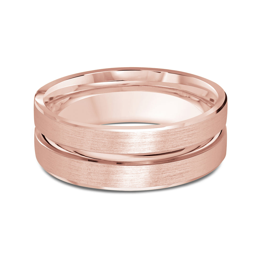 Grooved Horizon Men's Band with 18KT Rose Gold / 8 Cut Diamond in 14KT Rose Gold / 8 view 1
