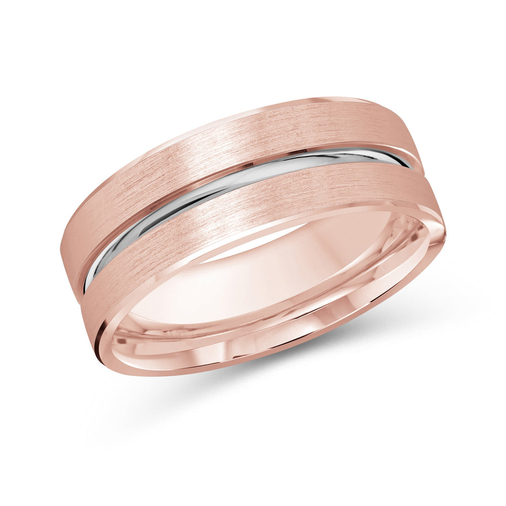 Two Tone Grooved Horizon Men's Band with 18KT Rose & White Gold / 8 Cut Diamond in 14KT Rose & White Gold / 8 view 2
