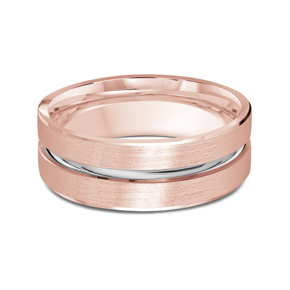 Two Tone Grooved Horizon Men's Band with 18KT Rose & White Gold / 8 Cut Diamond in 14KT Rose & White Gold / 8 view 1
