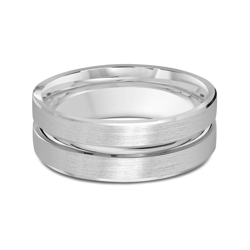 Grooved Horizon Men's Band with Platinum / 8 Cut Diamond in 14KT Platinum / 8 view 1
