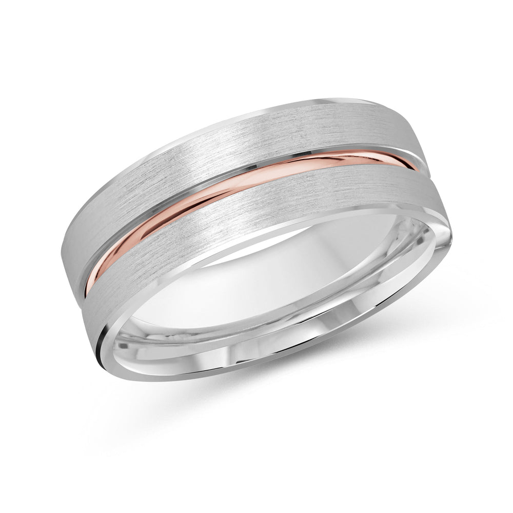 Two Tone Grooved Horizon Men's Band with 18KT White & Rose Gold / 8 Cut Diamond in 14KT White & Rose Gold / 8 view 2
