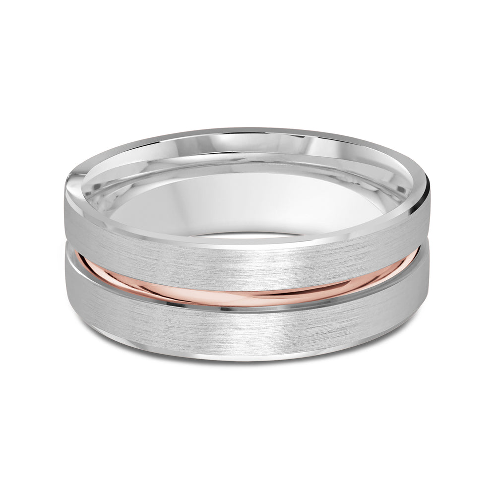 Two Tone Grooved Horizon Men's Band with 18KT White & Rose Gold / 8 Cut Diamond in 14KT White & Rose Gold / 8 view 1
