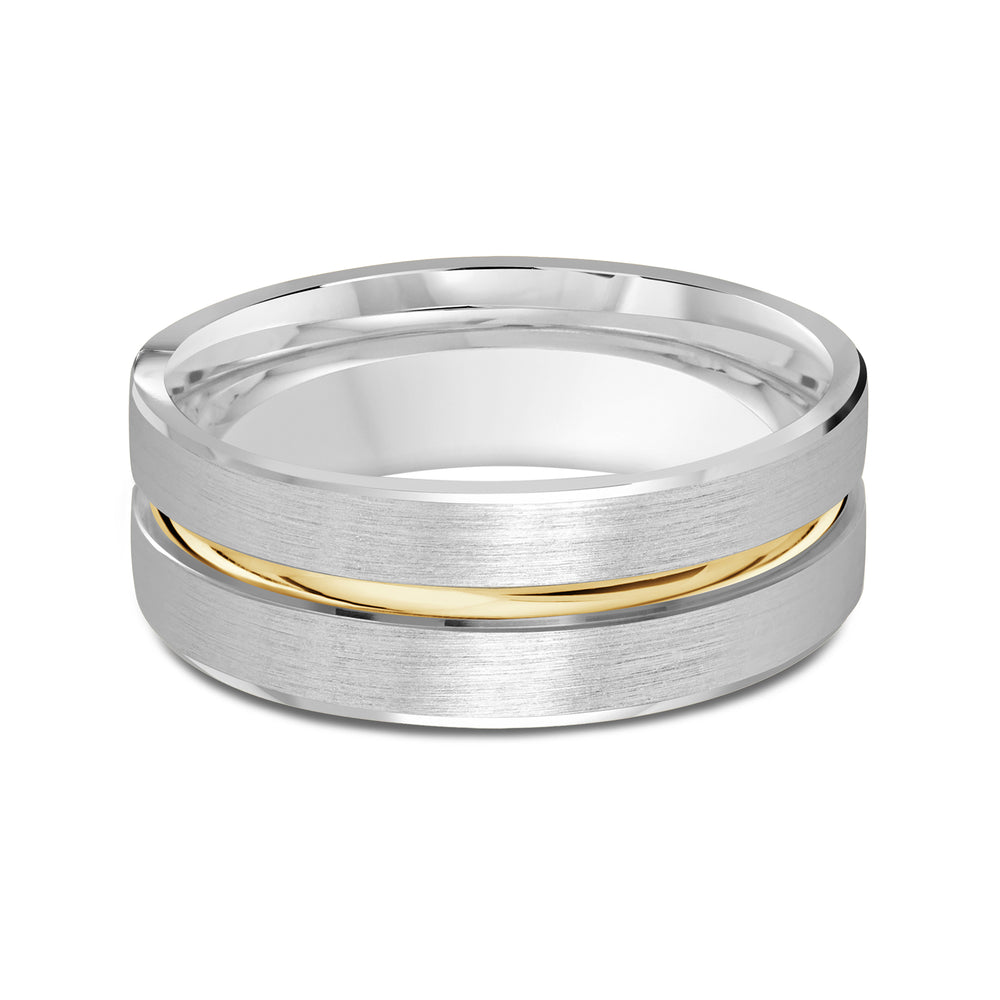 Two Tone Grooved Horizon Men's Band with 18KT White & Yellow Gold / 8 Cut Diamond in 14KT White & Yellow Gold / 8 view 1
