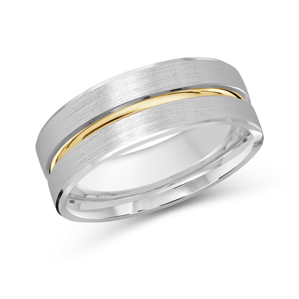 Two Tone Grooved Horizon Men's Band with 18KT White & Yellow Gold / 8 Cut Diamond in 14KT White & Yellow Gold / 8 view 2
