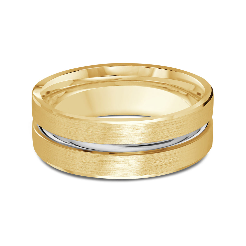 Two Tone Grooved Horizon Men's Band with 18KT Yellow & White Gold / 8 Cut Diamond in 14KT Yellow & White Gold / 8 view 1
