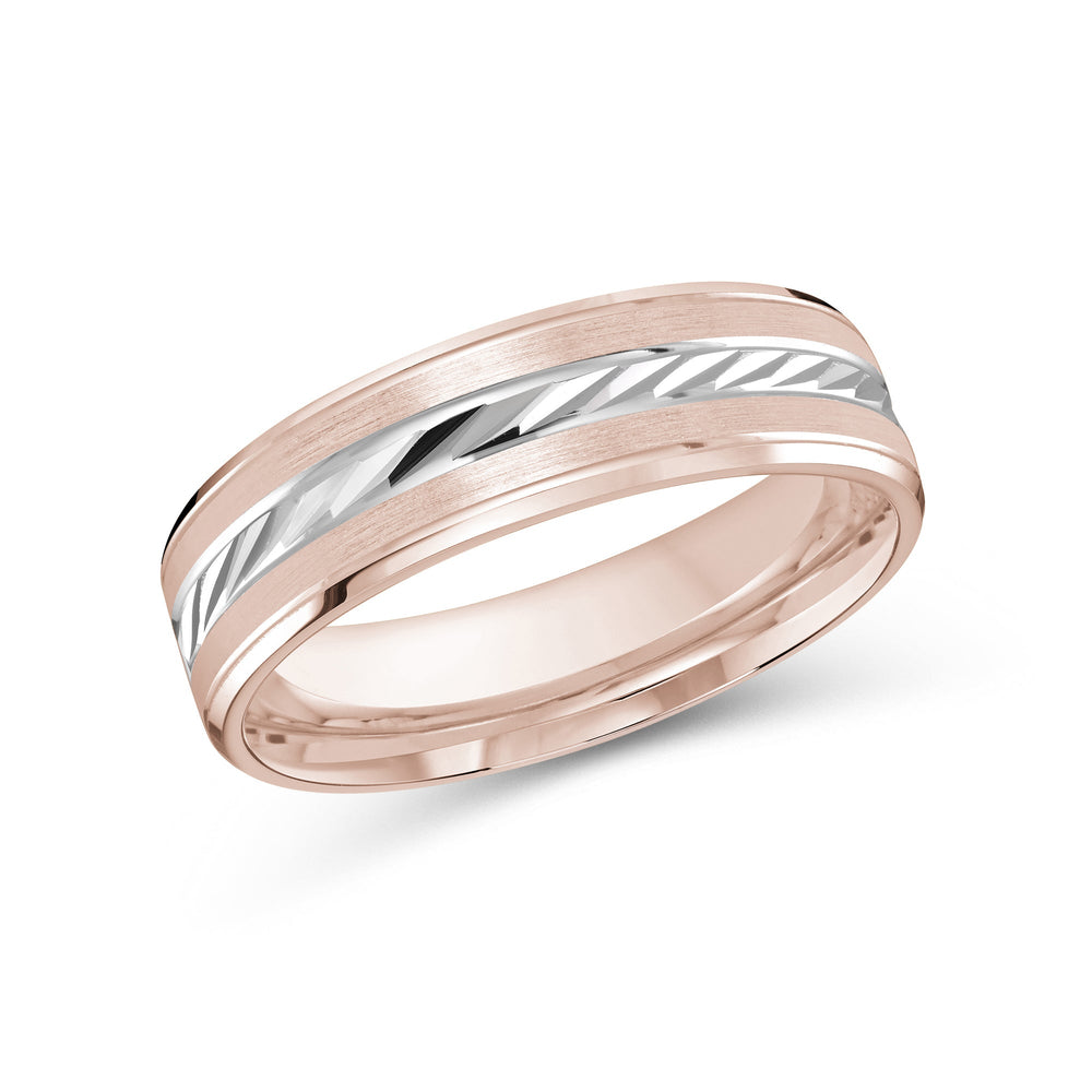 Two Tone Spiral Horizon Men's Band with 18KT Rose & White Gold / 6 Cut Diamond in 14KT Rose & White Gold / 6 view 2
