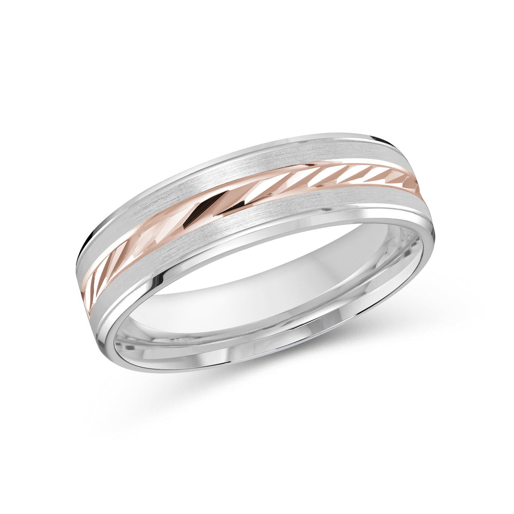 Two Tone Spiral Horizon Men's Band with 18KT White & Rose Gold / 6 Cut Diamond in 14KT White & Rose Gold / 6 view 2
