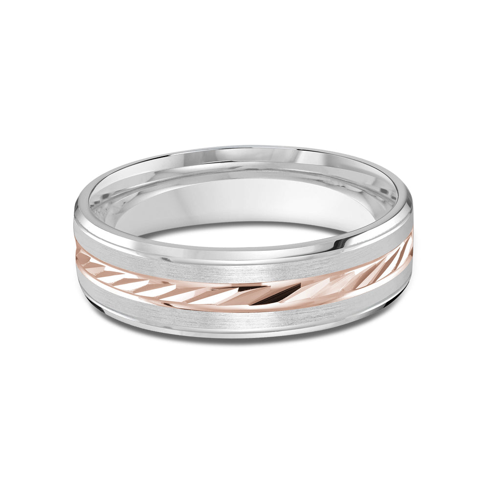 Two Tone Spiral Horizon Men's Band with 18KT White & Rose Gold / 6 Cut Diamond in 14KT White & Rose Gold / 6 view 1
