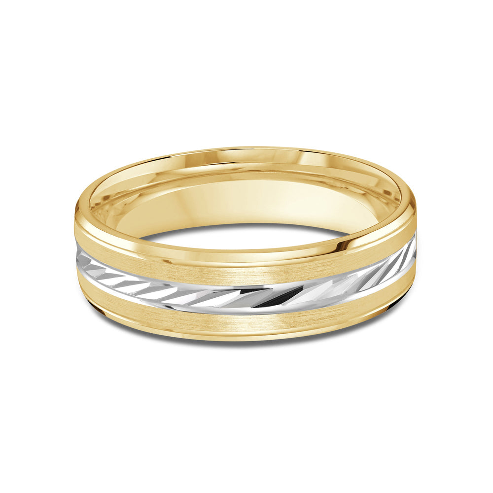Two Tone Spiral Horizon Men's Band with 18KT Yellow & White Gold / 6 Cut Diamond in 14KT Yellow & White Gold / 6 view 1
