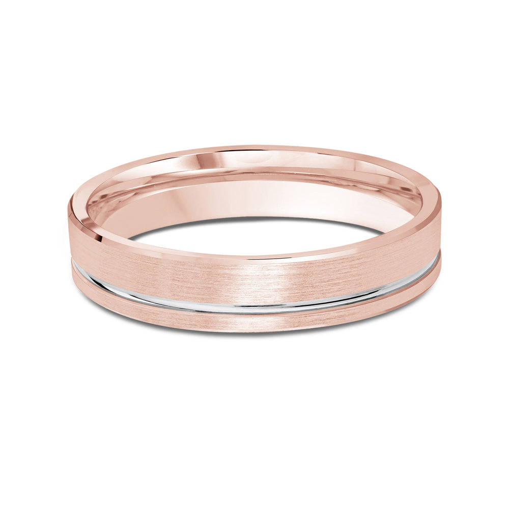 Two Tone Grooved Side Men's Band with 18KT Rose & White Gold / 4 Cut Diamond in 14KT Rose & White Gold / 4 view 1
