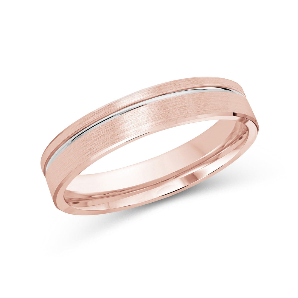 Two Tone Grooved Side Men's Band with 18KT Rose & White Gold / 4 Cut Diamond in 14KT Rose & White Gold / 4 view 2
