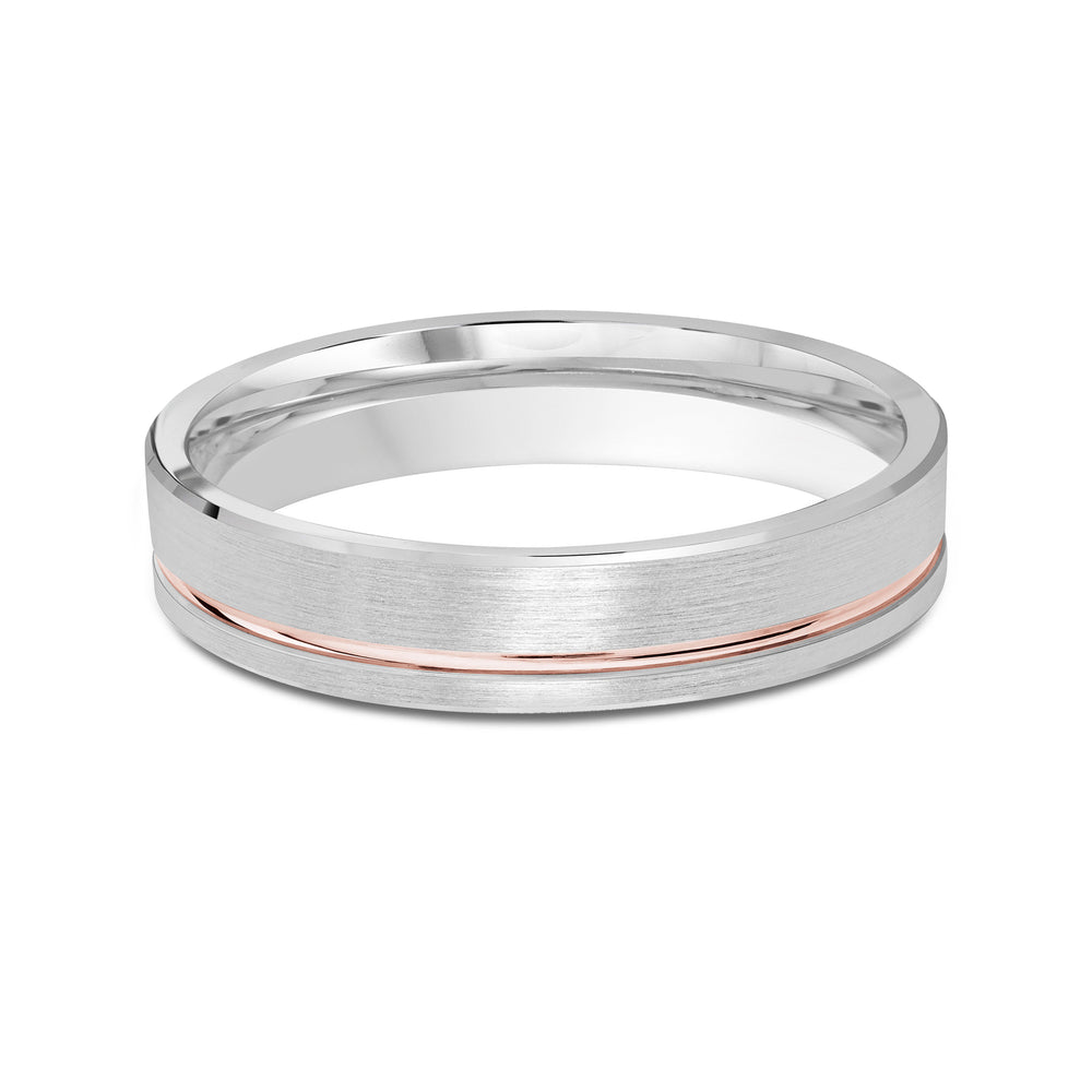 Two Tone Grooved Side Men's Band with 18KT White & Rose Gold / 4 Cut Diamond in 14KT White & Rose Gold / 4 view 1
