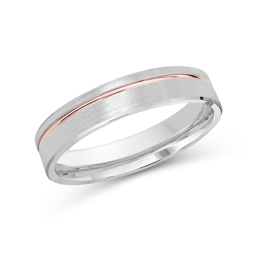 Two Tone Grooved Side Men's Band with 18KT White & Rose Gold / 4 Cut Diamond in 14KT White & Rose Gold / 4 view 2
