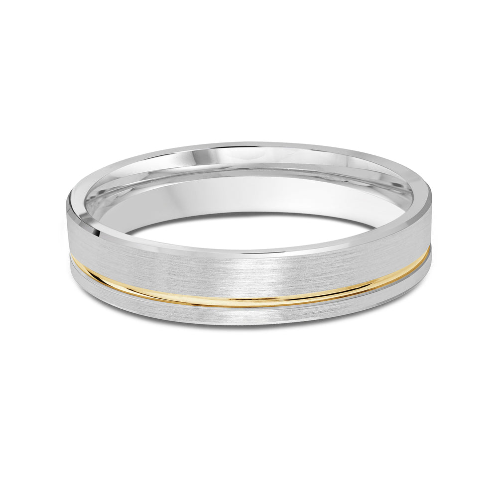 Two Tone Grooved Side Men's Band with 18KT White & Yellow Gold / 4 Cut Diamond in 14KT White & Yellow Gold / 4 view 1
