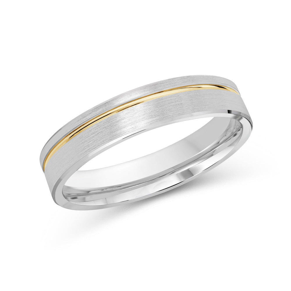 Two Tone Grooved Side Men's Band with 18KT White & Yellow Gold / 4 Cut Diamond in 14KT White & Yellow Gold / 4 view 2
