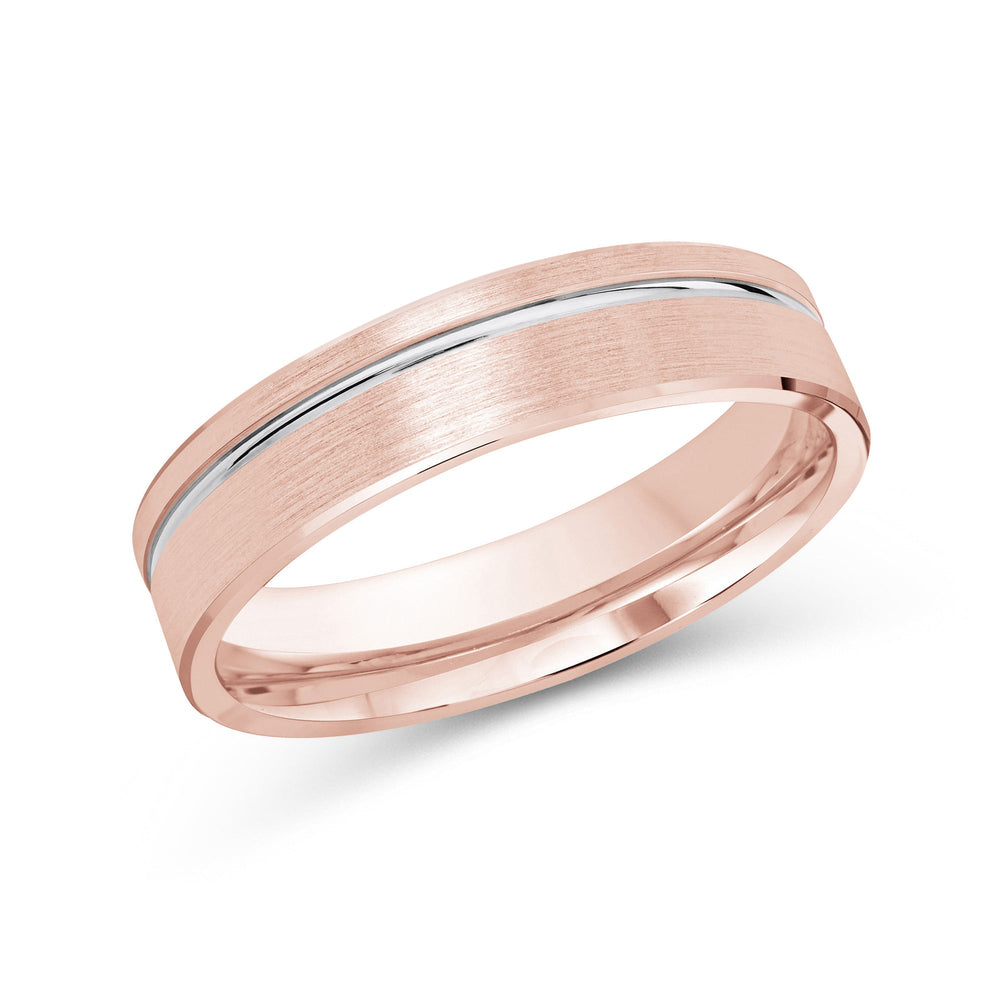 Two Tone Grooved Side Men's Band with 18KT Rose & White Gold / 5 Cut Diamond in 14KT Rose & White Gold / 5 view 2
