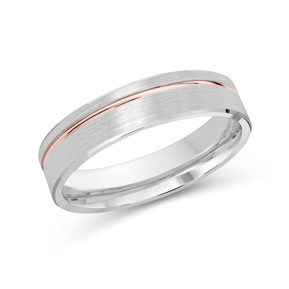 Two Tone Grooved Side Men's Band with 18KT White & Rose Gold / 5 Cut Diamond in 14KT White & Rose Gold / 5 view 2
