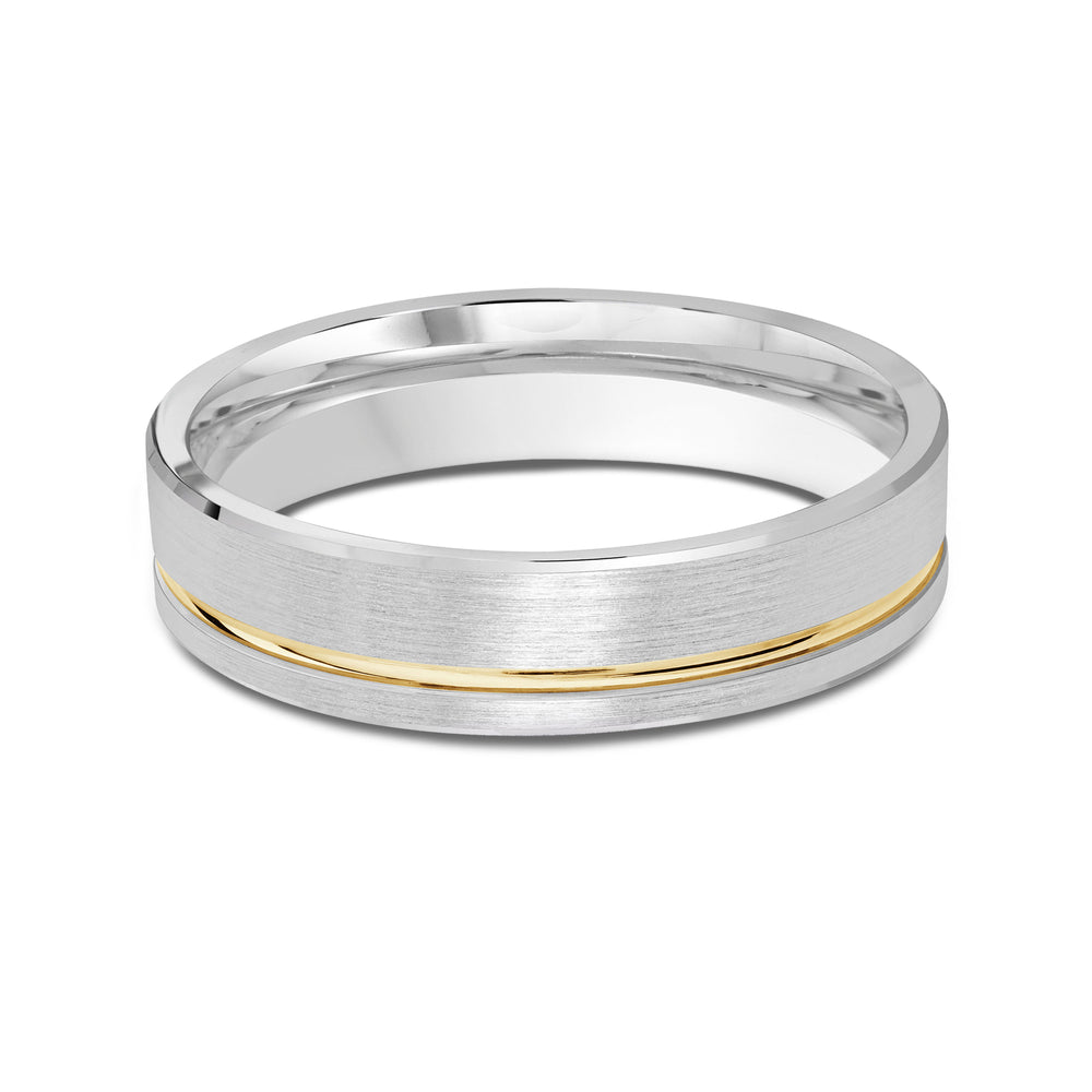 Two Tone Grooved Side Men's Band with 18KT White & Yellow Gold / 5 Cut Diamond in 14KT White & Yellow Gold / 5 view 1
