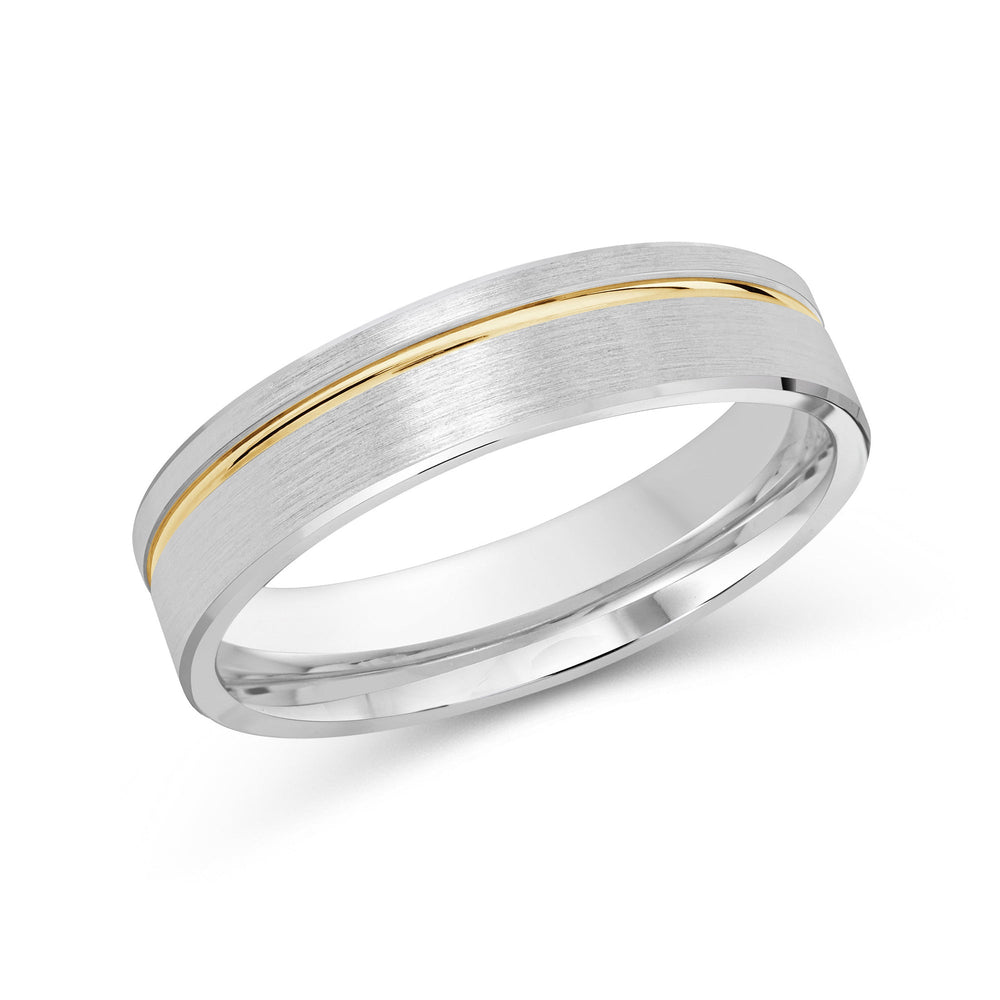 Two Tone Grooved Side Men's Band with 18KT White & Yellow Gold / 5 Cut Diamond in 14KT White & Yellow Gold / 5 view 2
