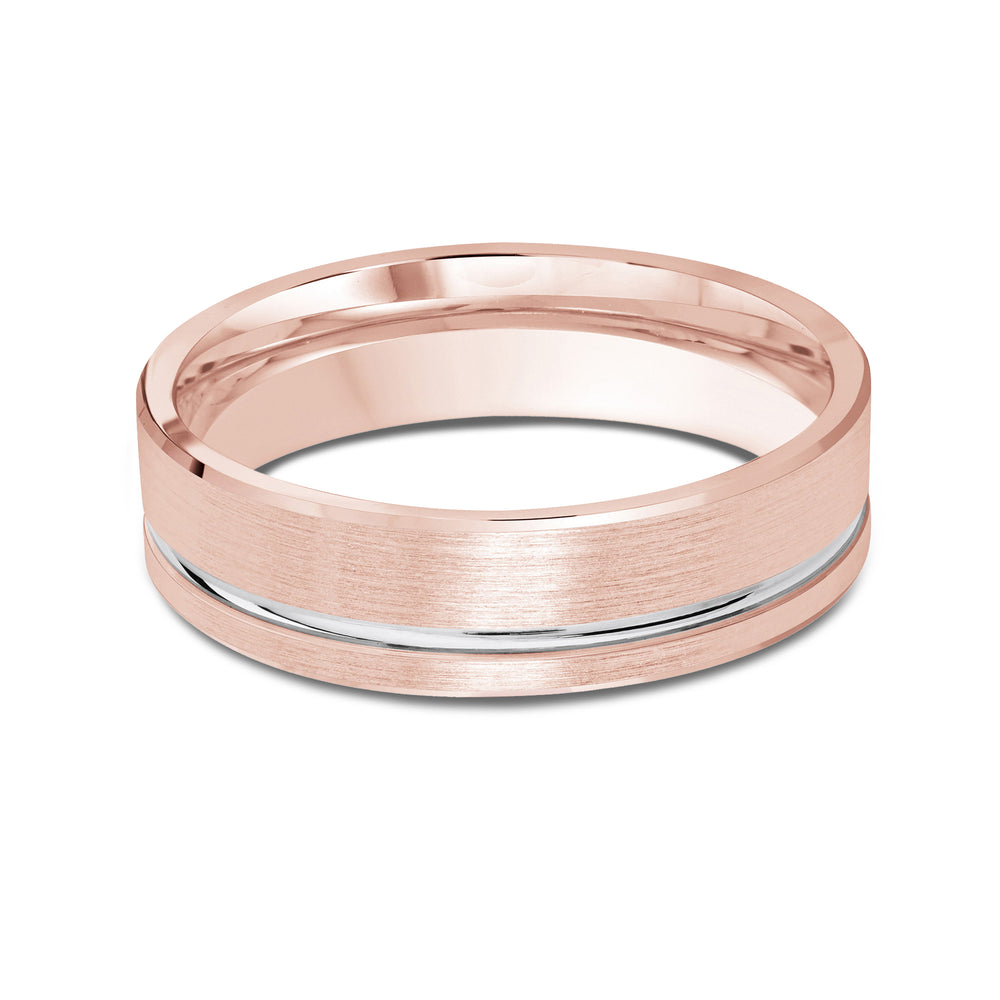 Two Tone Grooved Side Men's Band with 18KT Rose & White Gold / 6 Cut Diamond in 14KT Rose & White Gold / 6 view 1
