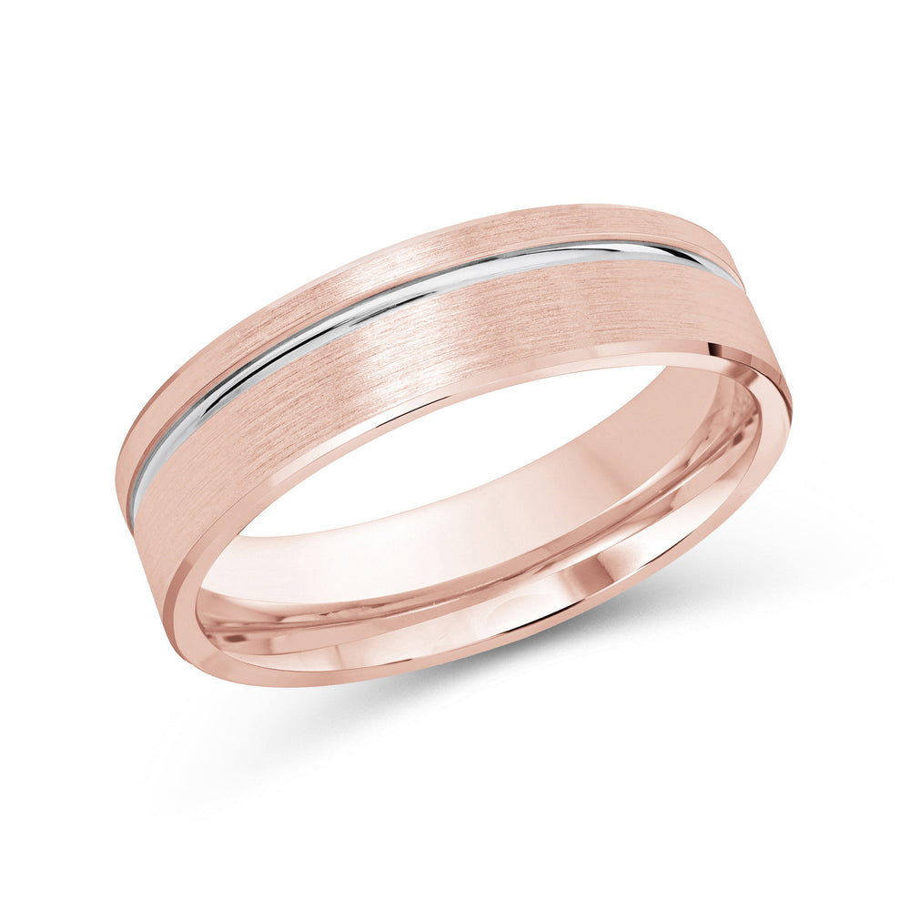 Two Tone Grooved Side Men's Band with 18KT Rose & White Gold / 6 Cut Diamond in 14KT Rose & White Gold / 6 view 2
