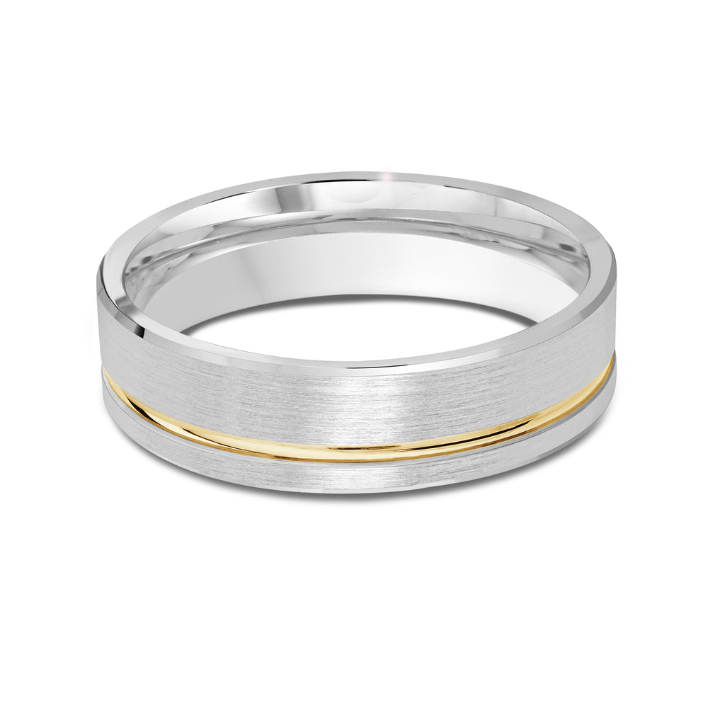 Two Tone Grooved Side Men's Band with 18KT White & Yellow Gold / 6 Cut Diamond in 14KT White & Yellow Gold / 6 view 1
