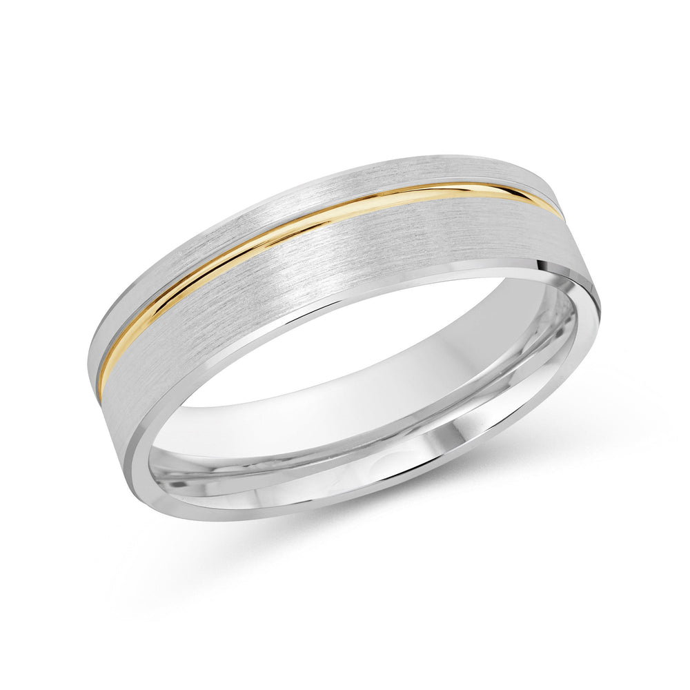 Two Tone Grooved Side Men's Band with 18KT White & Yellow Gold / 6 Cut Diamond in 14KT White & Yellow Gold / 6 view 2
