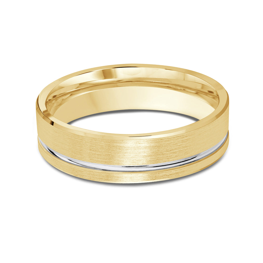Two Tone Grooved Side Men's Band with 18KT Yellow & White Gold / 6 Cut Diamond in 14KT Yellow & White Gold / 6 view 1
