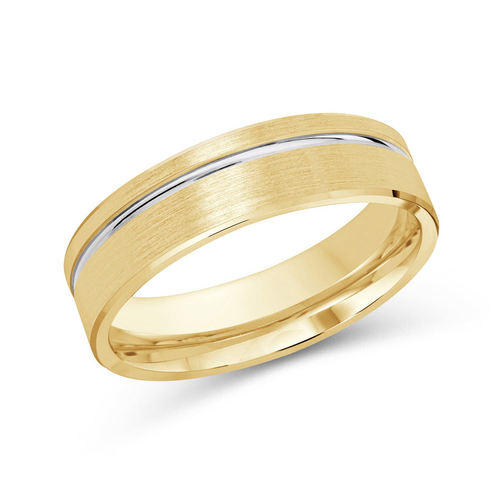 Two Tone Grooved Side Men's Band with 18KT Yellow & White Gold / 6 Cut Diamond in 14KT Yellow & White Gold / 6 view 2
