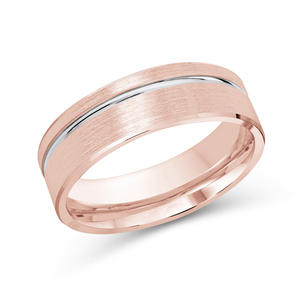 Two Tone Grooved Side Men's Band with 18KT Rose & White Gold / 7 Cut Diamond in 14KT Rose & White Gold / 7 view 2
