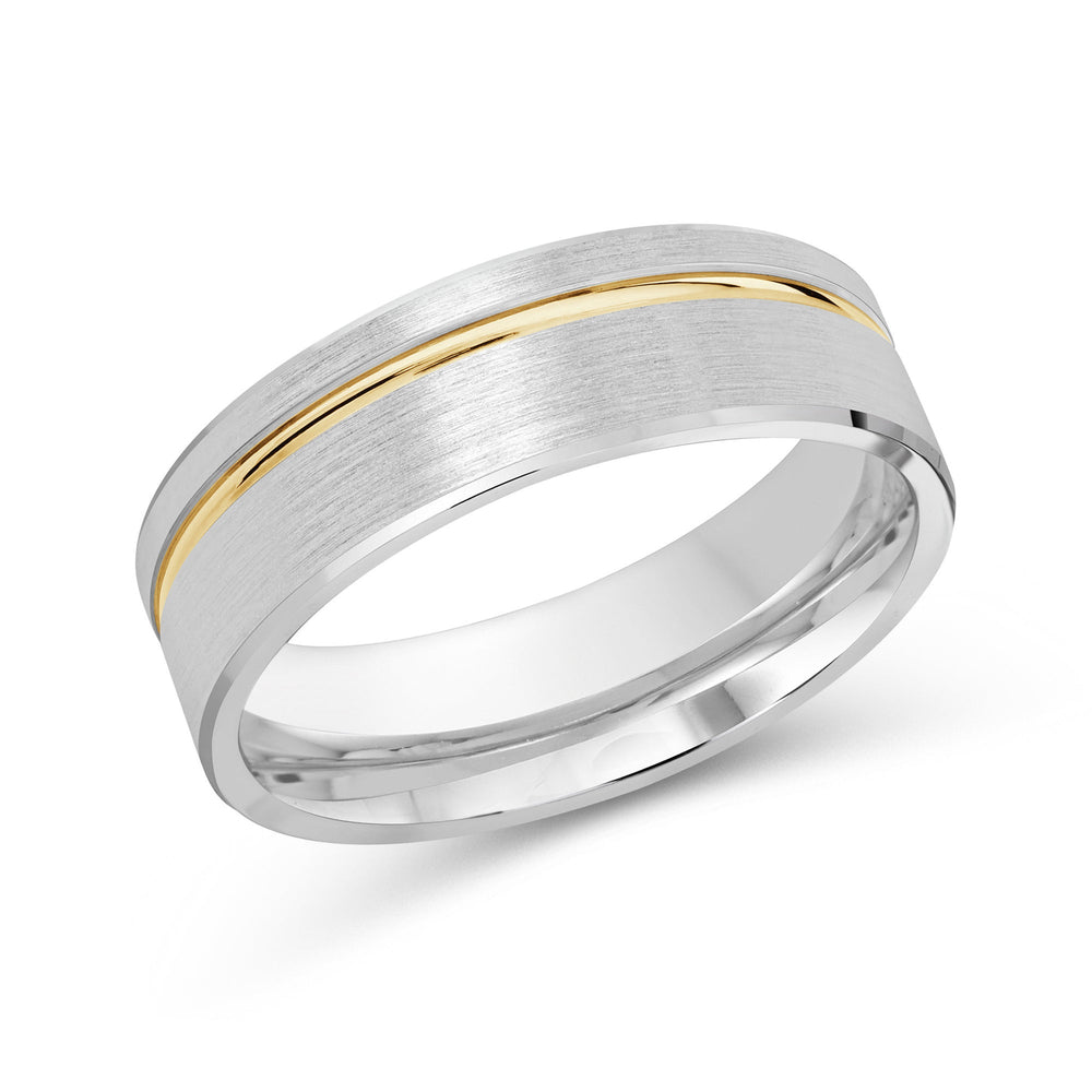 Two Tone Grooved Side Men's Band with 18KT White & Yellow Gold / 7 Cut Diamond in 14KT White & Yellow Gold / 7 view 2
