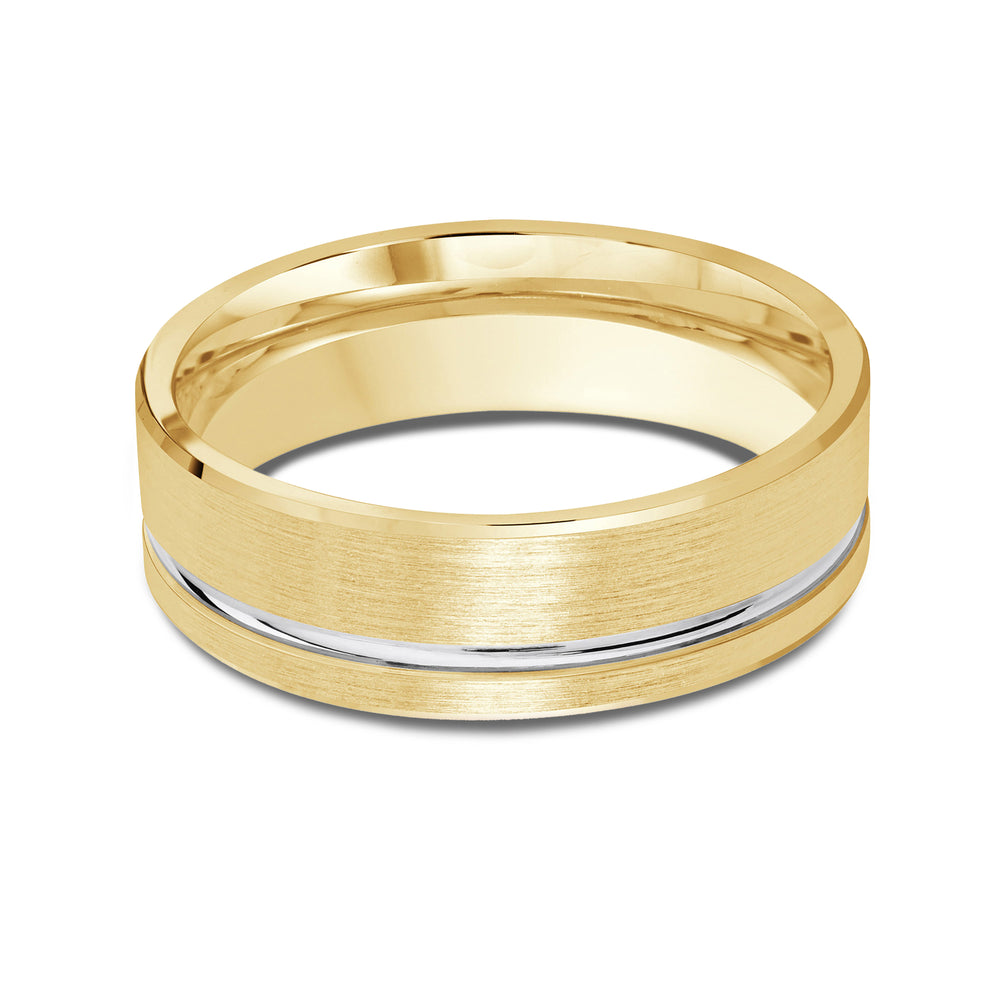Two Tone Grooved Side Men's Band with 18KT Yellow & White Gold / 7 Cut Diamond in 14KT Yellow & White Gold / 7 view 1
