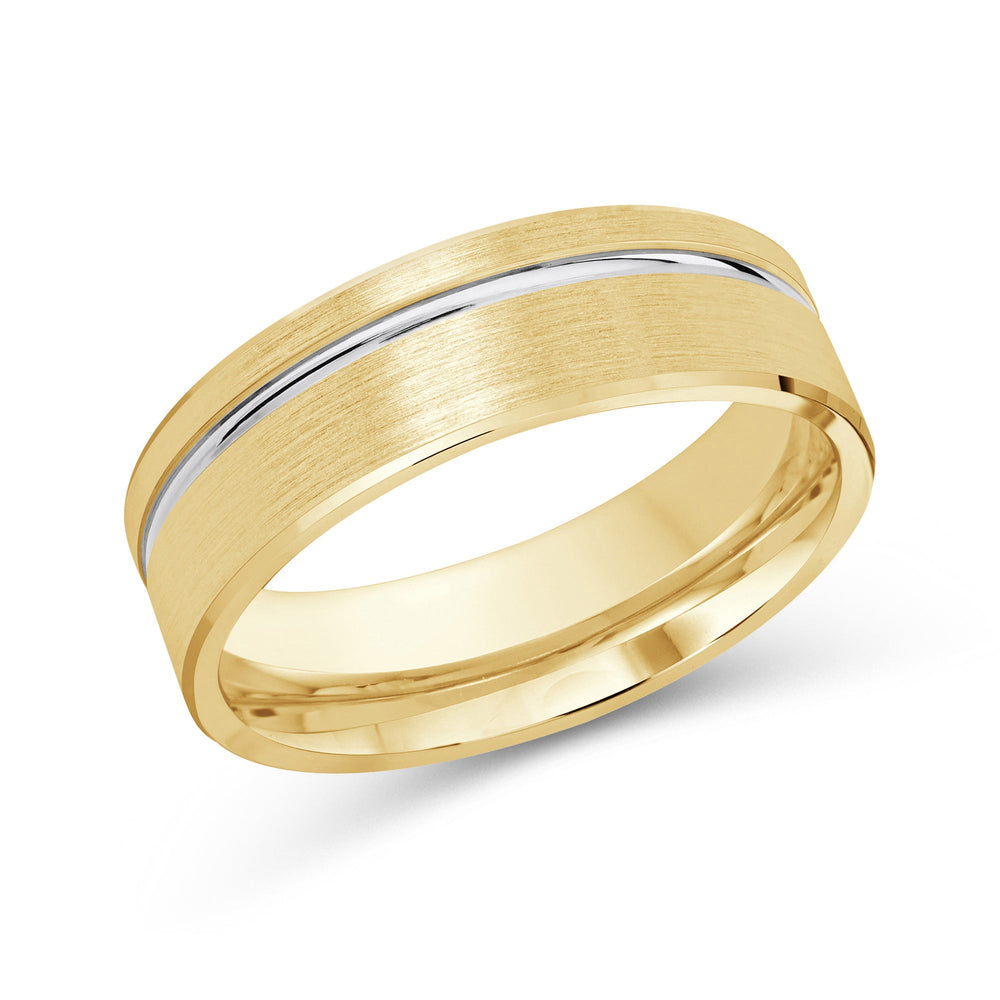 Two Tone Grooved Side Men's Band with 18KT Yellow & White Gold / 7 Cut Diamond in 14KT Yellow & White Gold / 7 view 2
