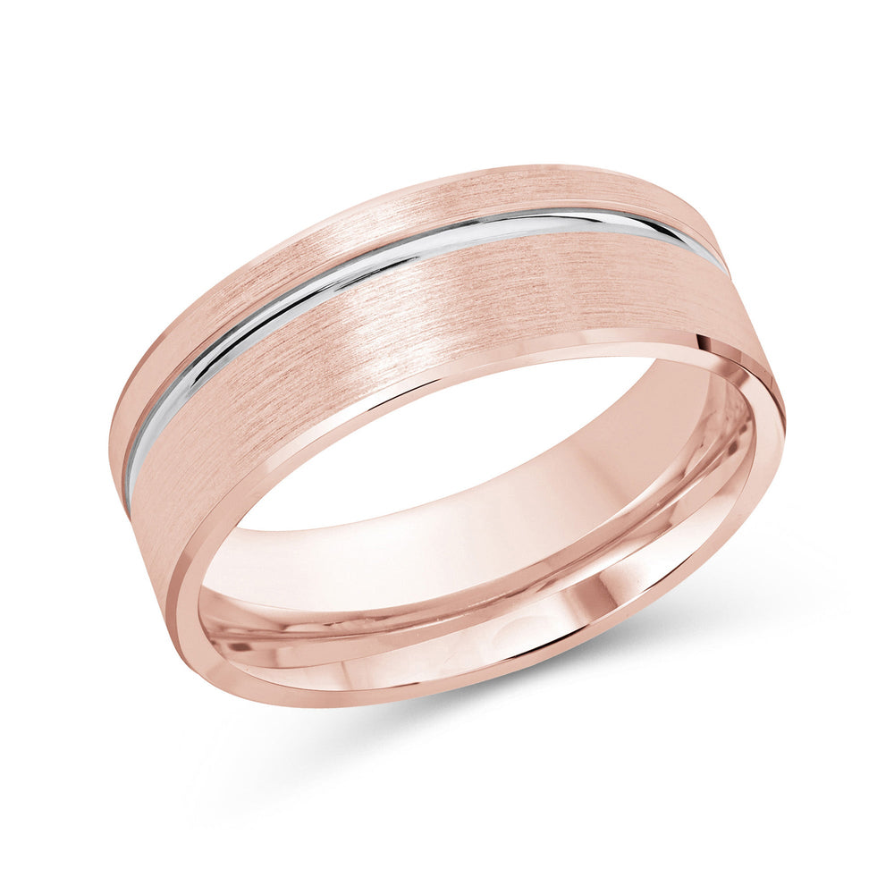 Two Tone Grooved Side Men's Band with 18KT Rose & White Gold / 8 Cut Diamond in 14KT Rose & White Gold / 8 view 2
