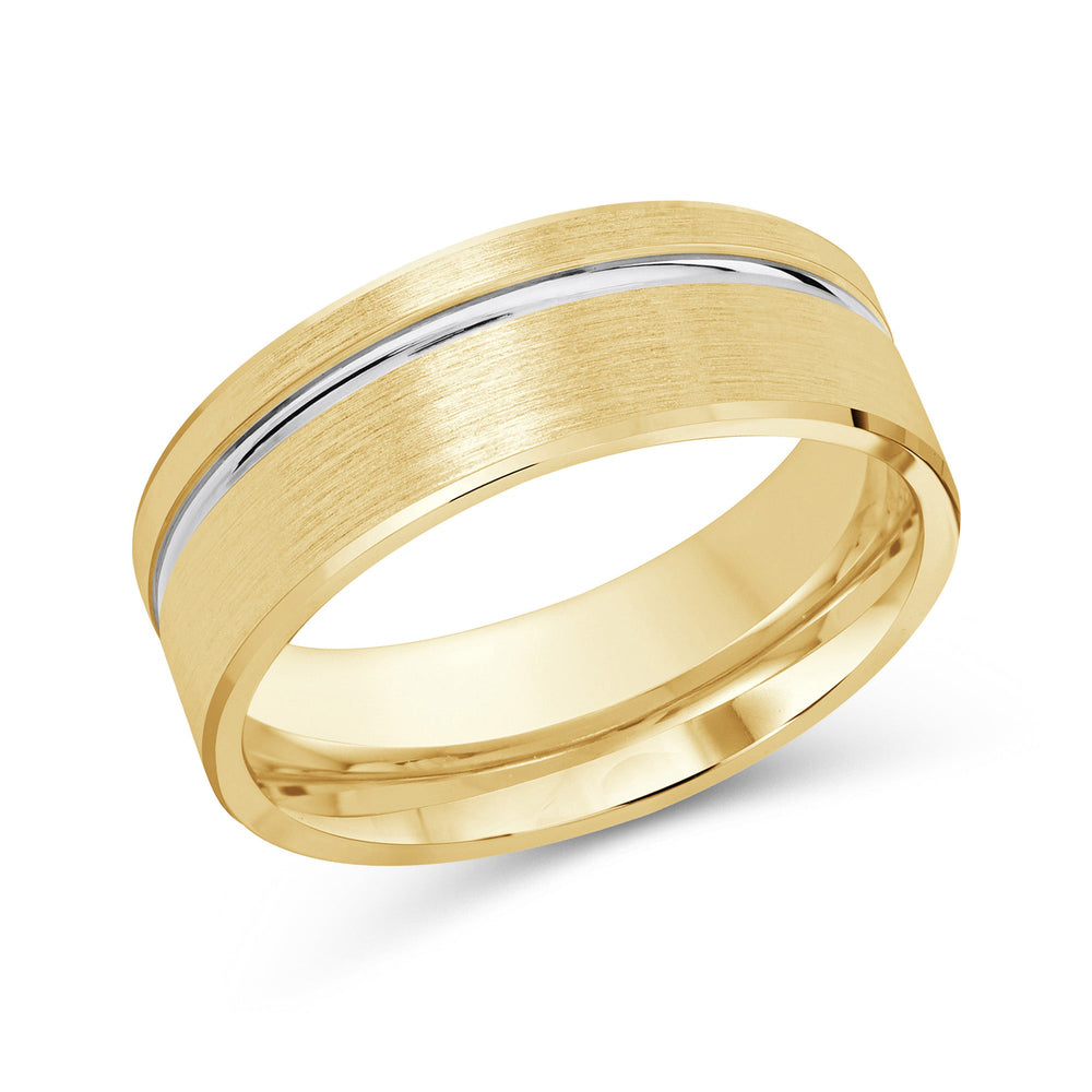 Two Tone Grooved Side Men's Band with 18KT Yellow & White Gold / 8 Cut Diamond in 14KT Yellow & White Gold / 8 view 2
