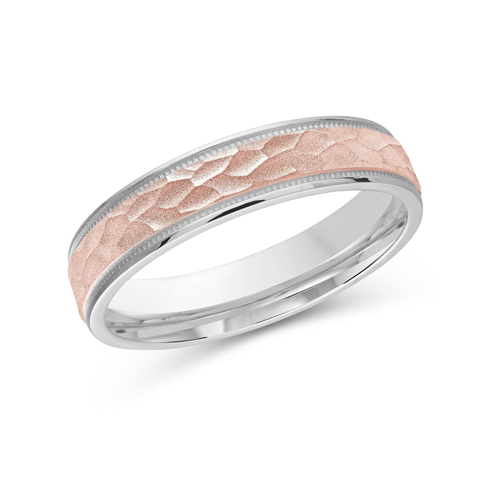 Two Tone Hammered Men's Band with 18KT White & Rose Gold / 4 Cut Diamond in 14KT White & Rose Gold / 4 view 2
