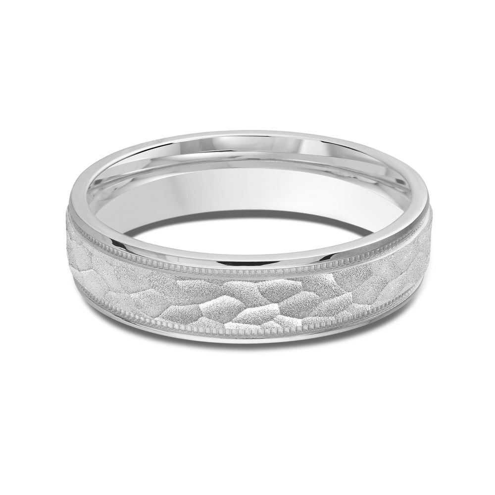 Hammered Men's Band with Platinum / 5 Cut Diamond in 14KT Platinum / 5 view 1
