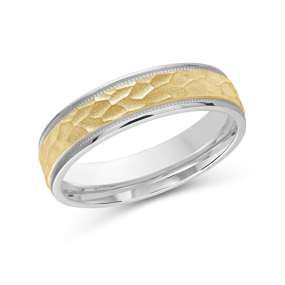 Two Tone Hammered Men's Band with 18KT White & Yellow Gold / 5 Cut Diamond in 14KT White & Yellow Gold / 5 view 2
