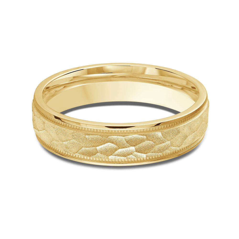 Hammered Men's Band with 18KT Yellow Gold / 5 Cut Diamond in 14KT Yellow Gold / 5 view 1
