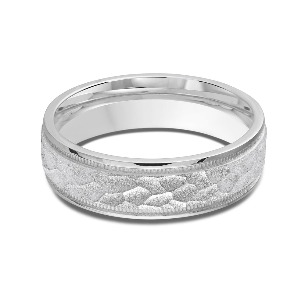 Hammered Men's Band with Platinum / 6 Cut Diamond in 14KT Platinum / 6 view 1
