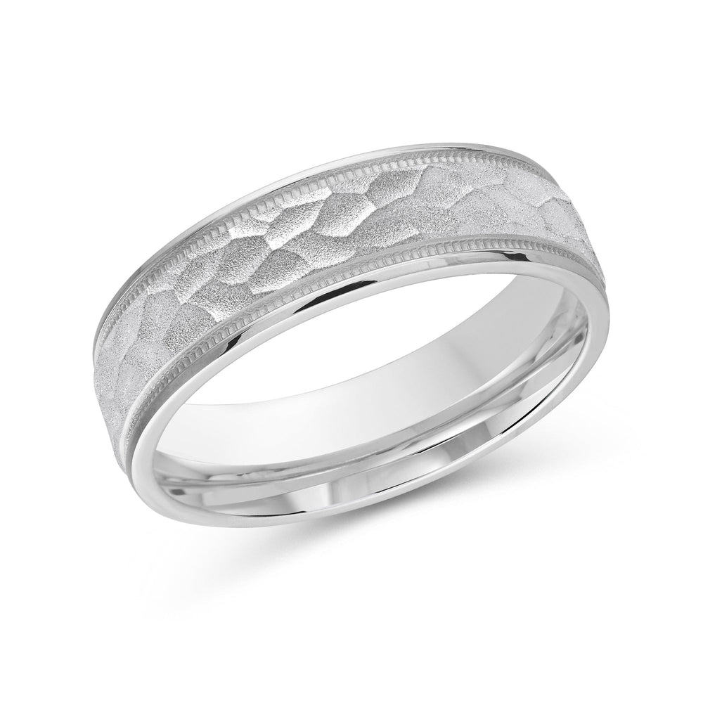Hammered Men's Band with Platinum / 6 Cut Diamond in 14KT Platinum / 6 view 2
