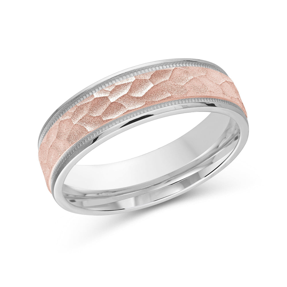 Two Tone Hammered Men's Band with 18KT White & Rose Gold / 6 Cut Diamond in 14KT White & Rose Gold / 6 view 2

