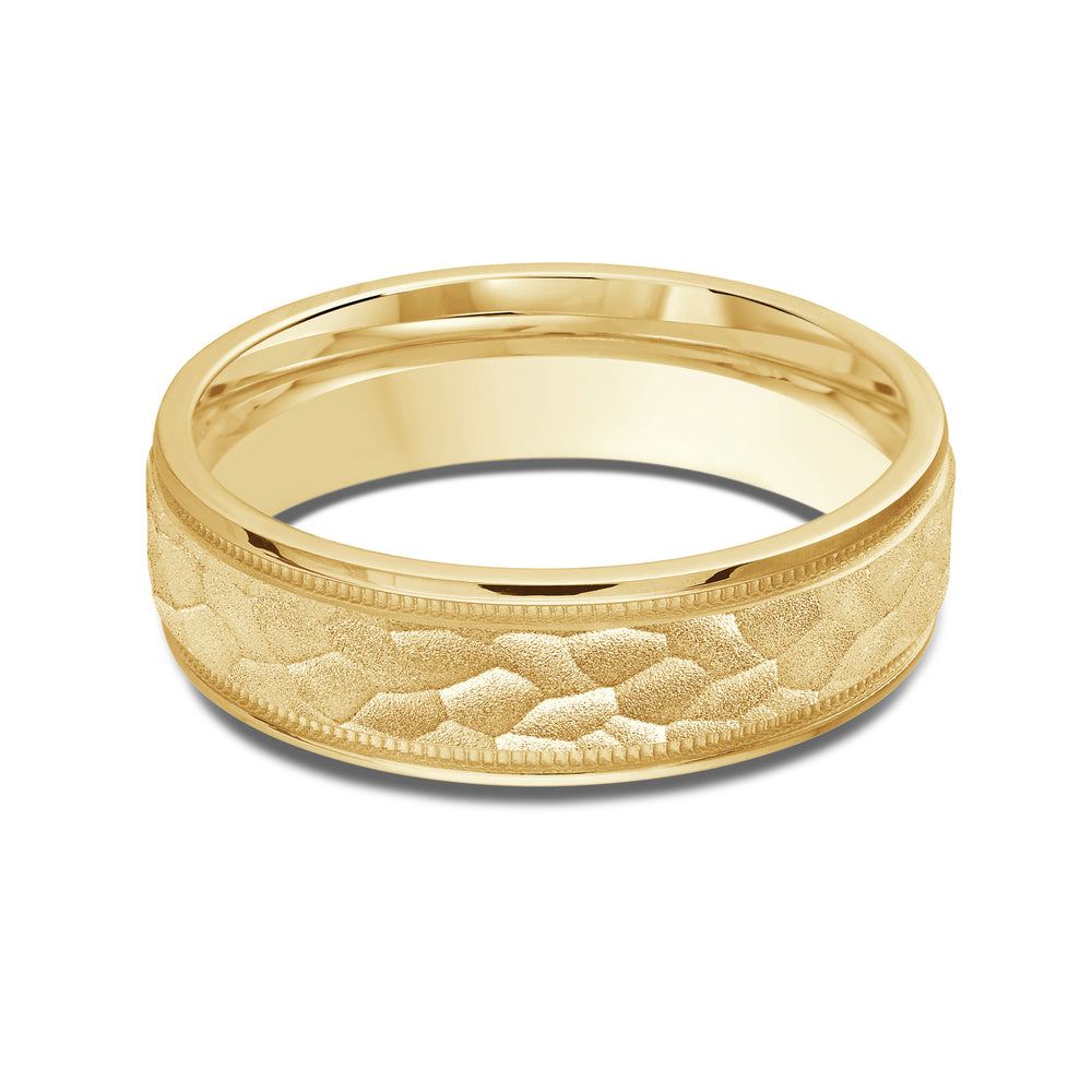 Hammered Men's Band with 18KT Yellow Gold / 6 Cut Diamond in 14KT Yellow Gold / 6 view 1
