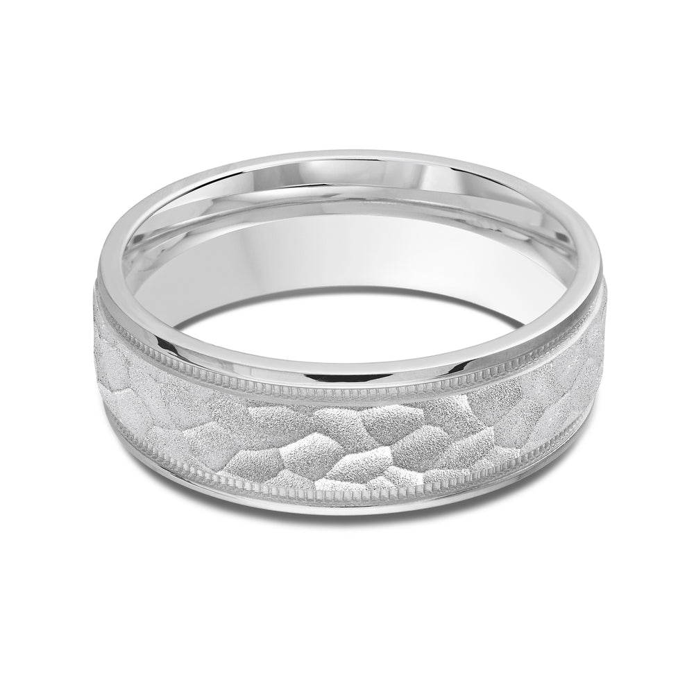 Hammered Men's Band with Platinum / 7 Cut Diamond in 14KT Platinum / 7 view 1
