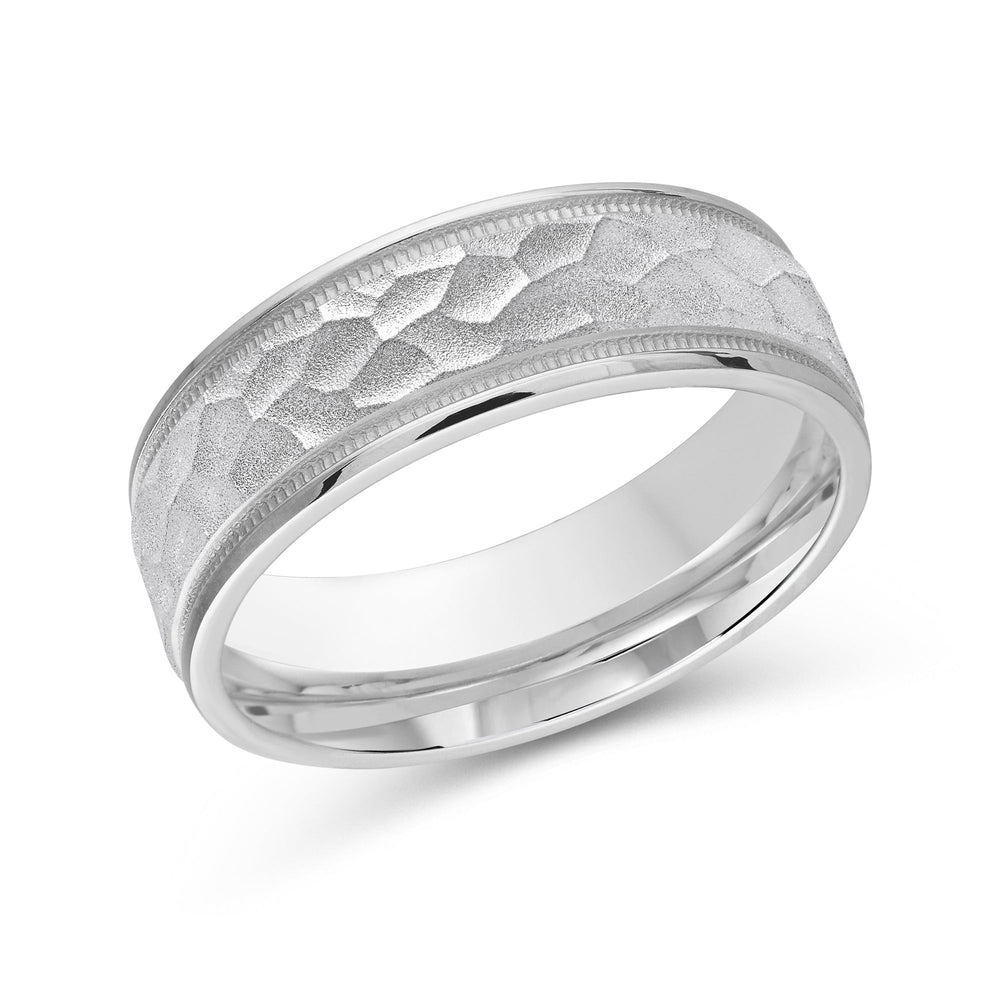 Hammered Men's Band with Platinum / 7 Cut Diamond in 14KT Platinum / 7 view 2
