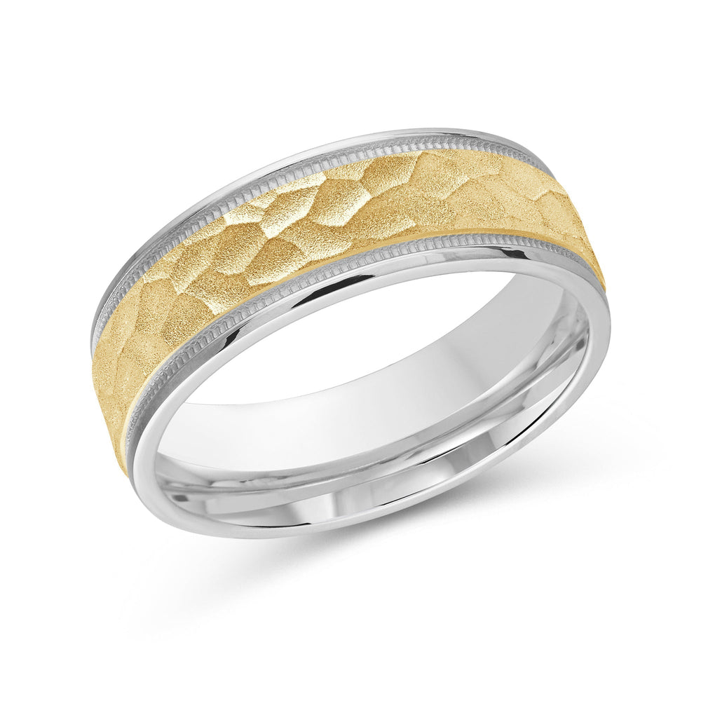 Two Tone Hammered Men's Band with 18KT White & Yellow Gold / 7 Cut Diamond in 14KT White & Yellow Gold / 7 view 2
